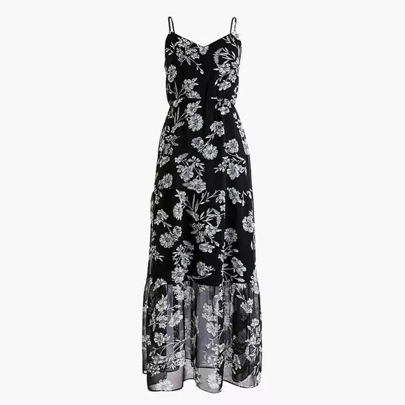 J.Crew Mercantile Floral Tiered Maxi Dress Chiffon J4263 Black & White Size 14 - Picture 13 of 15